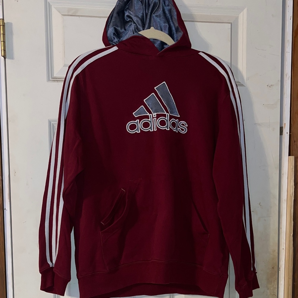 Adidas Burgundy Hoodie with White Accents